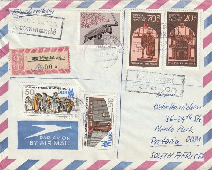 Germany DDR Cover Einschreiben Registered - 1986 1987 1988 - Leipziger messe Leipzig Fair Seals Bri