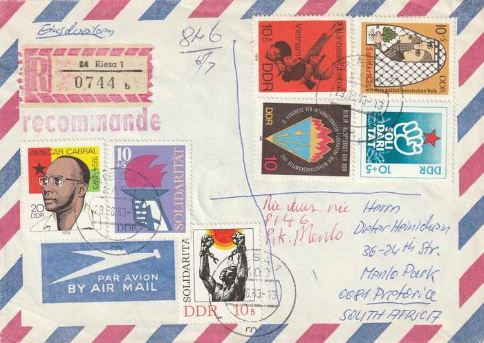 Germany DDR Cover Einschreiben Registered - 1978 1979 1980 - Cabral Solidarity Housing Youth Haptst