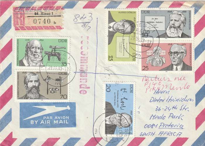 Germany DDR Cover Einschreiben Registered - 1978 1980 - Famous Germans Dietzgen Doblin Loch Brugsch