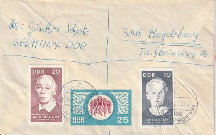 Germany DDR Cover Einschreiben Registered - 1967 - Bicycle Peace Race Kollwitz Curie World Biathlon
