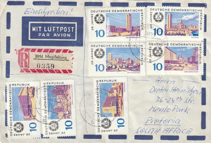 Germany DDR Cover Einschreiben Registered - 1969 - Views of Cities 20th Anniversary