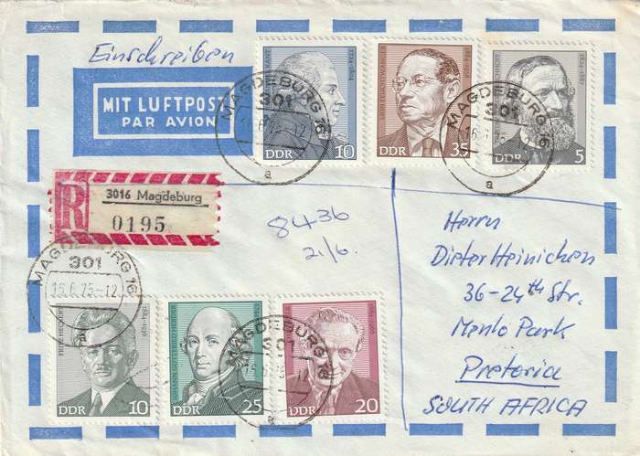Germany DDR Cover Einschreiben Registered - 1974 - Portraits Famous Germans UPU Transport