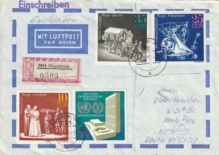 Germany DDR Cover Einschreiben Registered - 1973 - Great Theatrical Theatre Productions UN Youths a