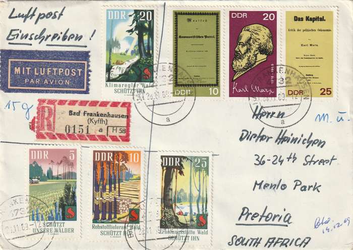 Germany DDR Cover Einschreiben Registered - 1968 1969 - Karl Marx Prevention of forest fires