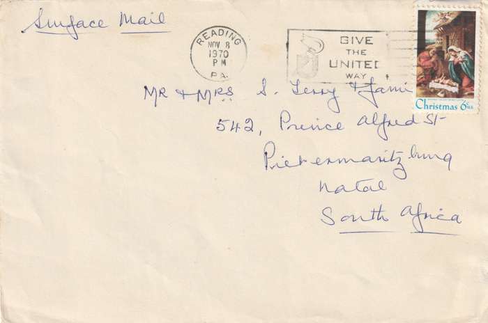 United States USA Cover - 1970 - Christmas Nativity Slogan Give the United Way Torch