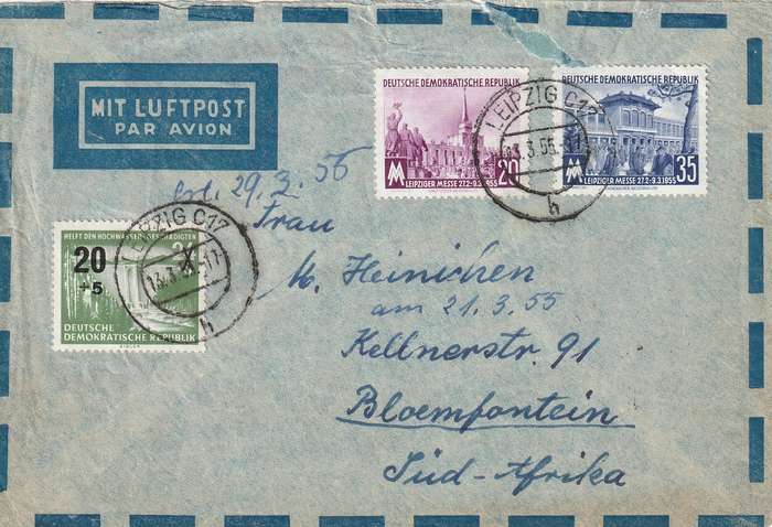 Germany DDR Cover - 1955 - Leipzig Spring Fair Surcharged X Flood Victims