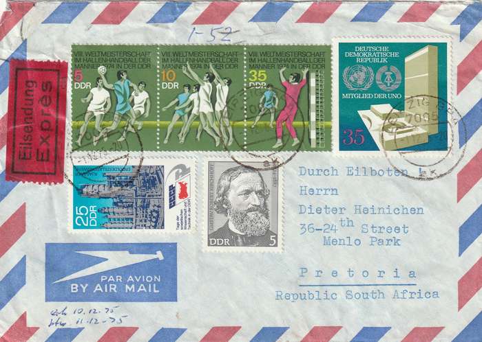 Germany DDR Eilsendung Express Cover - 1974 1973 - Kirchhoff Fieldball United Nations Oil refinery