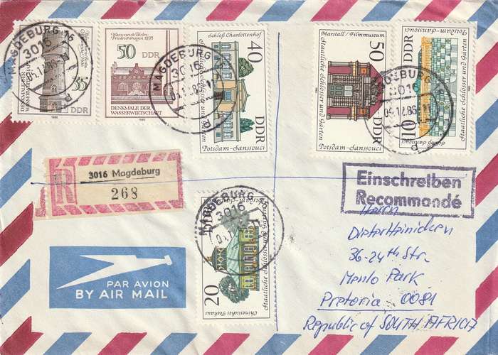 Germany DDR Cover Einschreiben Registered - 1983 1986 - Governmental Palaces Water Power Castles Sc