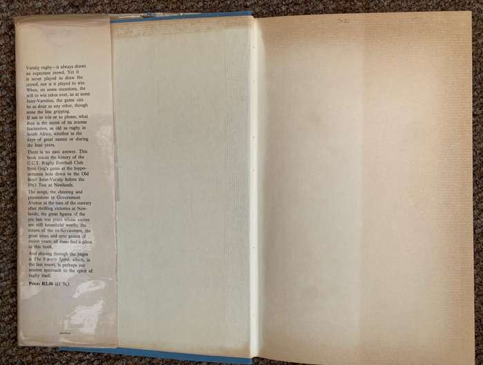 The Varsity Spirit, The Story of Rugby Football at UCT, 1883-1963 - L. Babrow & R.K. Stent