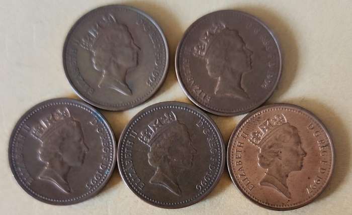 Great Britain ~ One Penny 1993, 1994, 1995, 1996, 1997