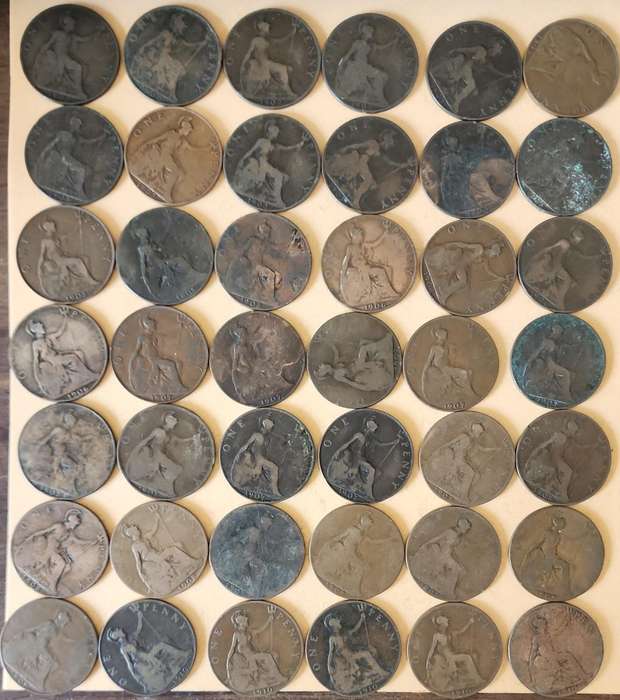 Great Britain ~ One Penny Edward VII (1901-1910) 42 coins!!