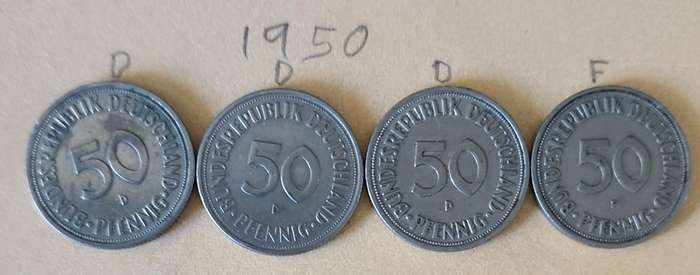 1950 3xD & 1xF German 50 PFENNIG