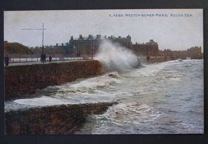 Photochrom Celesque Series POSTCARD - Weston-Super-Mare: Rough Sea