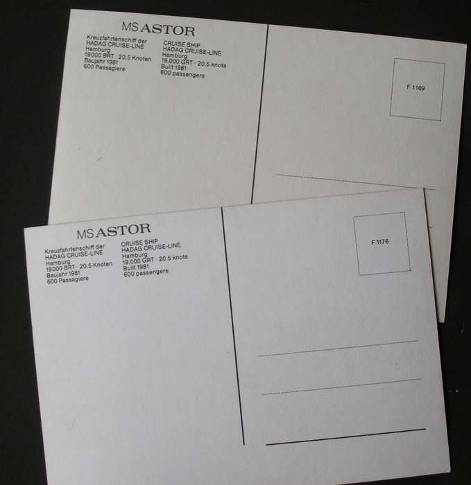 Two Maritime POSTCARDS - M.S. Astor //Ships