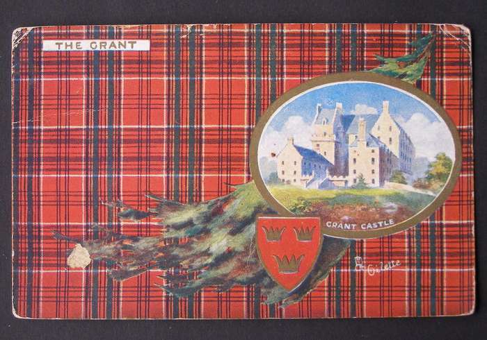 Tuck's Scottish POSTCARD - The Grant Tartan and Grant Castle