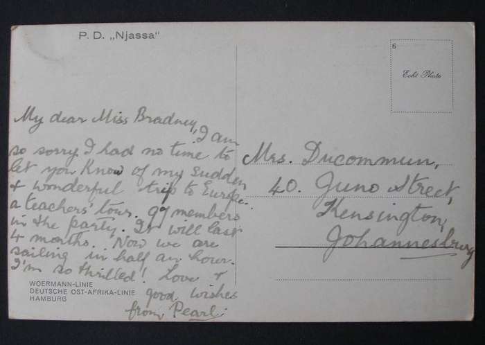 Woermann German East Africa Line POSTCARD - P.D. Njassa
