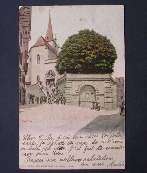 Vintage Swiss POSTCARD - Church at Bienne 1907