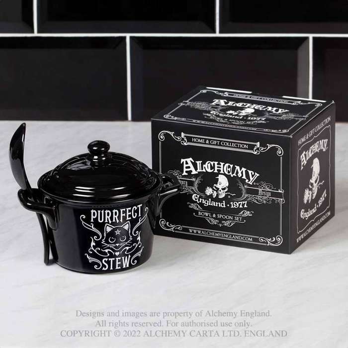 Alchemy Gothic MRB1 Purrfect Stew Bowl & Spoon Set
