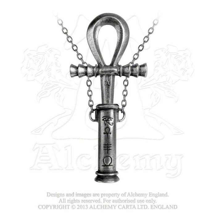 Alchemy Gothic P221 Ahkh Of The Dead -- Egyptian hieroglyphs pendant necklace