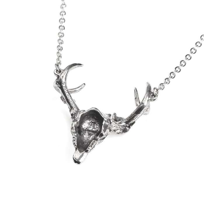Alchemy Gothic P807 White Hart, Black Rose -- rose garland pewter stag skull necklace