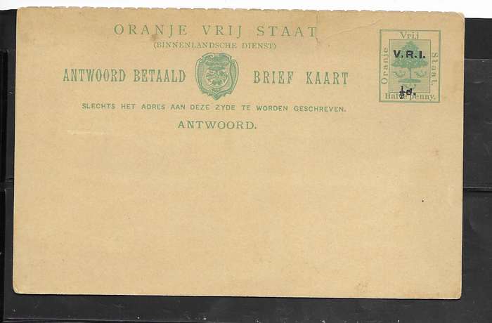 Orange Free State - 1900 - VRI 1/2d P/Card - Antwoord Betaald - Mint - Error with 1/2d Overprint
