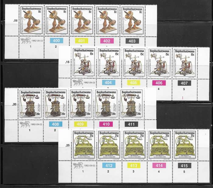 Bophuthatswana 1982 - History of the Telephone - Full Set of Control Strips - MNH - Communications