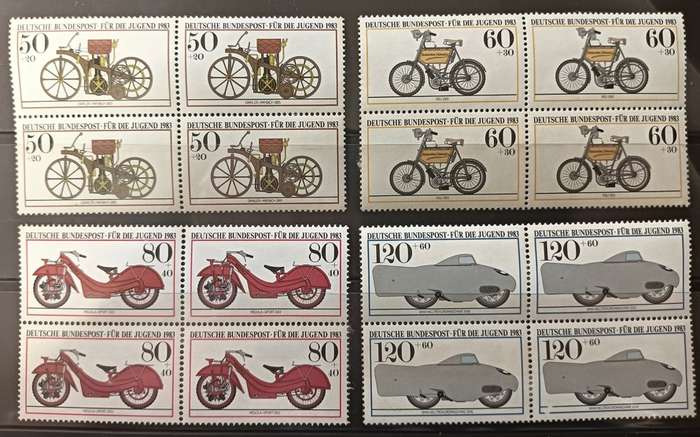 West Germany 1983 Youth Hostel - Historical Motorcycles - Full Set in Blocks of 4