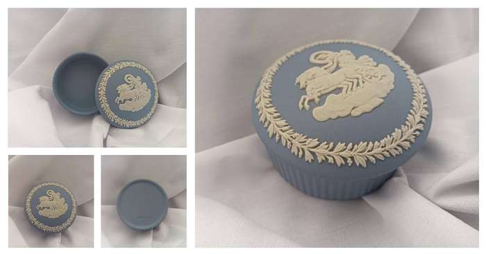 Wedgewood Blue Jasperware Round Lidded Trinket Container