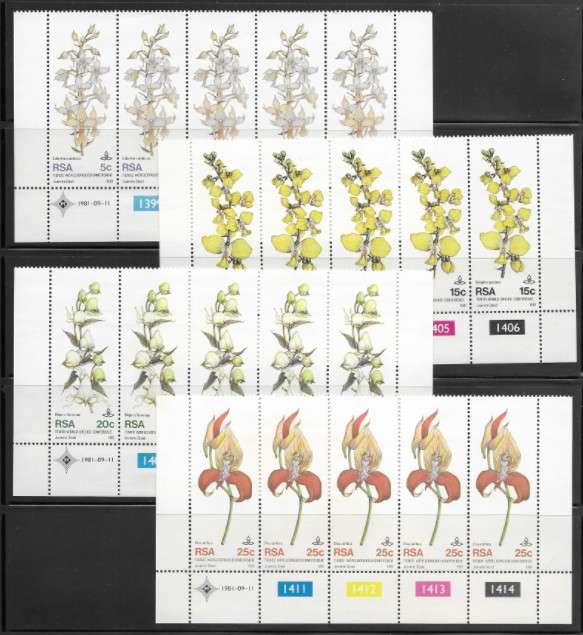 South Africa 1981 - Tenth World Orchid Conference - Full Set Control Strips - Flowers
