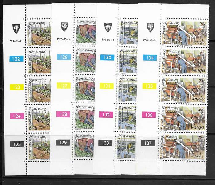 Venda 1980 - Tea Cultivation - Full Set of Control Strips - MNH - Agriculture