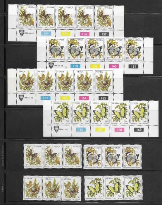 Venda 1980 Butterflies - Full Control Strip Set and Mint Triples - Insects