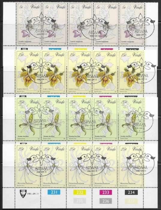 Venda 1981 - Orchids - Thematic Flowers - Control Strips Full Set
