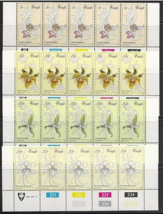 Venda 1981 - Orchids - Thematic Flowers - Full Set Control Strips