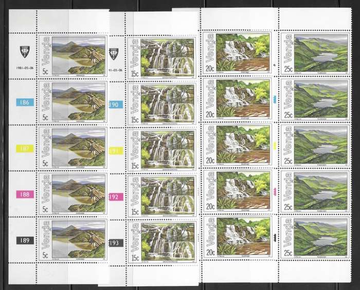 Venda 1981 - Lakes and Waterfalls - Control Strips of 5 - Full Set