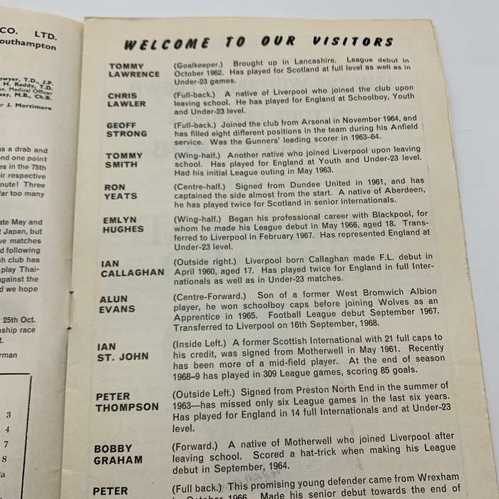 Soccer  1970 'Southampton vs Liverpool' Official Programme