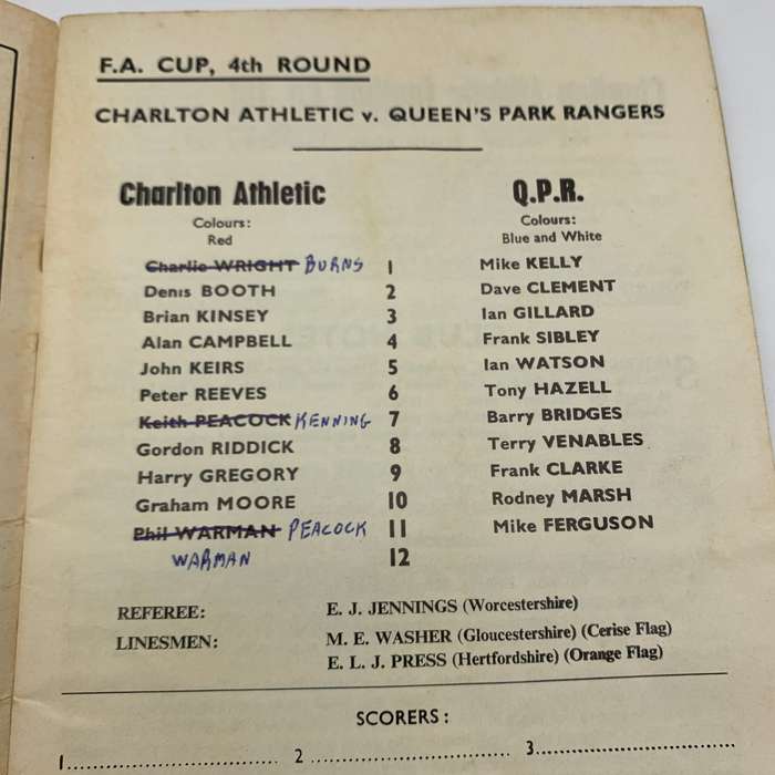 Soccer  '1970 Charlton Athletic vs Queens Park Rangers' F.A. Cup, Official Programme