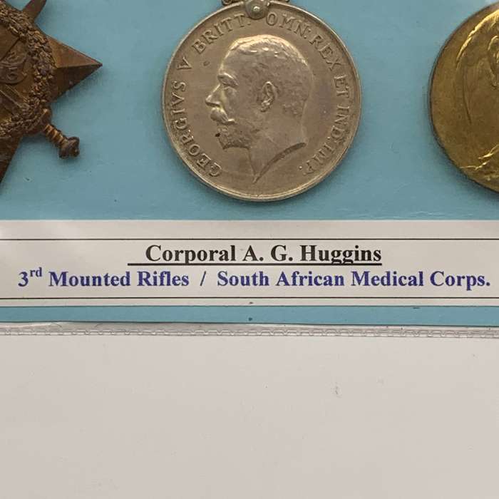WW1 Medal Trio - 'Cpl. A.G. Huggins' (3rd Mtd Rifles & S.A.M.C.)