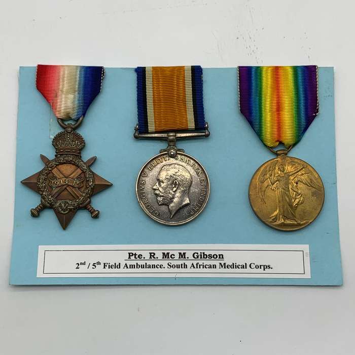 WW1 Medal Trio - 'PTE. R. Mc M. Gibson' (2ND & 5TH Field Ambulance S.A.M.C.)