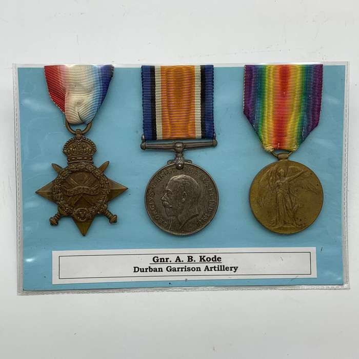 WW1 Medal Trio - 'Gnr. A.B. Kode' (Durban Garrison Artillery)