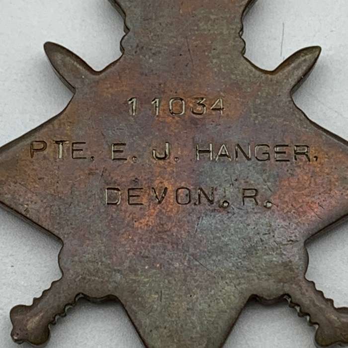 WW1 Medal Trio  'PTE. E.J. Hanger' (Devon Regiment)