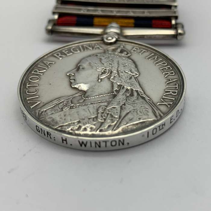 Boer War Casualty - Q.S.A. Medal to 'GNR. H. WINTON' (10th E.D. R.G.A.)