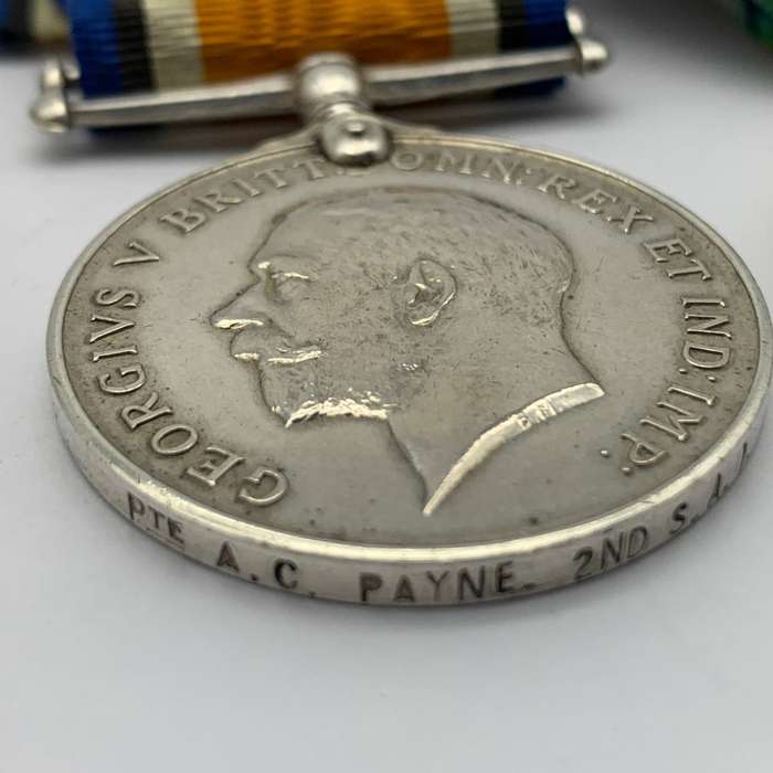 WW1  K.I.A.  Medals to 'PTE. A.C. PAYNE' (2ND S.A. Infantry)