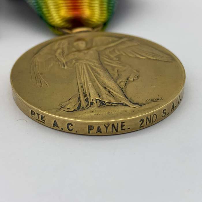 WW1  K.I.A.  Medals to 'PTE. A.C. PAYNE' (2ND S.A. Infantry)