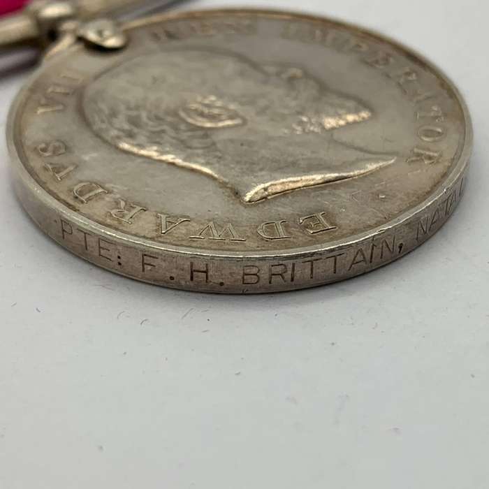 Natal 1906 Rebellion Medal 'PTE. F.H. BRITTAIN' (Natal Rangers)