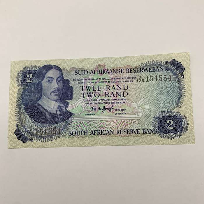 SA  'T.W. De Jongh' 1974  Two Rand 'D128' Note (A/AUC)