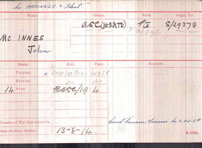WW1  K.I.A. Medal Pair to 'A/SJT. J. MACINNES' (A.S.C./Black Watch)