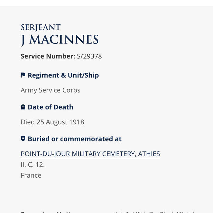 WW1  K.I.A. Medal Pair to 'A/SJT. J. MACINNES' (A.S.C./Black Watch)