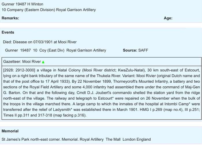 Boer War Casualty - Q.S.A. Medal to 'GNR. H. WINTON' (10th E.D. R.G.A.)