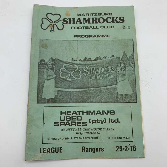 Soccer  1976 'Maritzburg Shamrocks vs Rangers' Official Programme