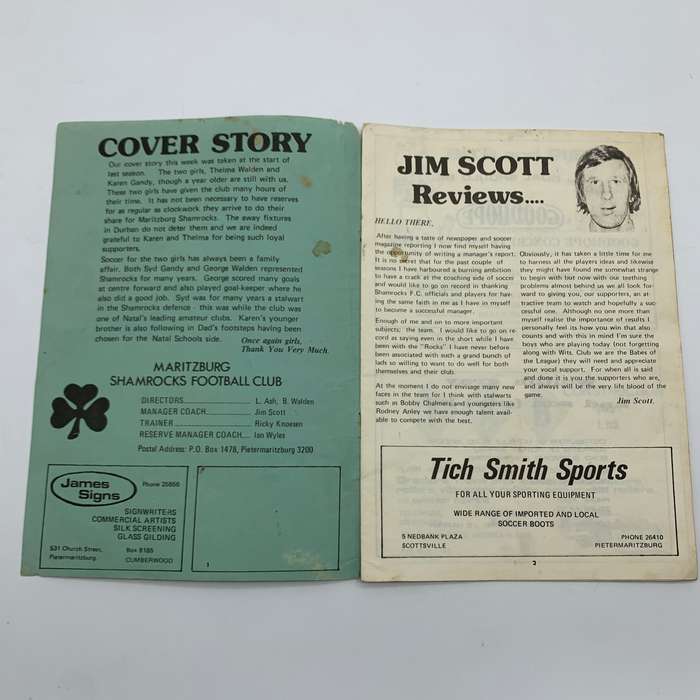 Soccer  1976 'Maritzburg Shamrocks vs Rangers' Official Programme